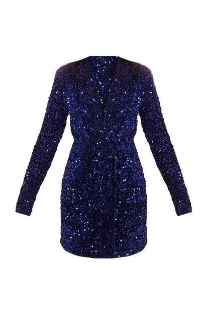 Yedda V Yaka Payetler Blazer Mini Elbise