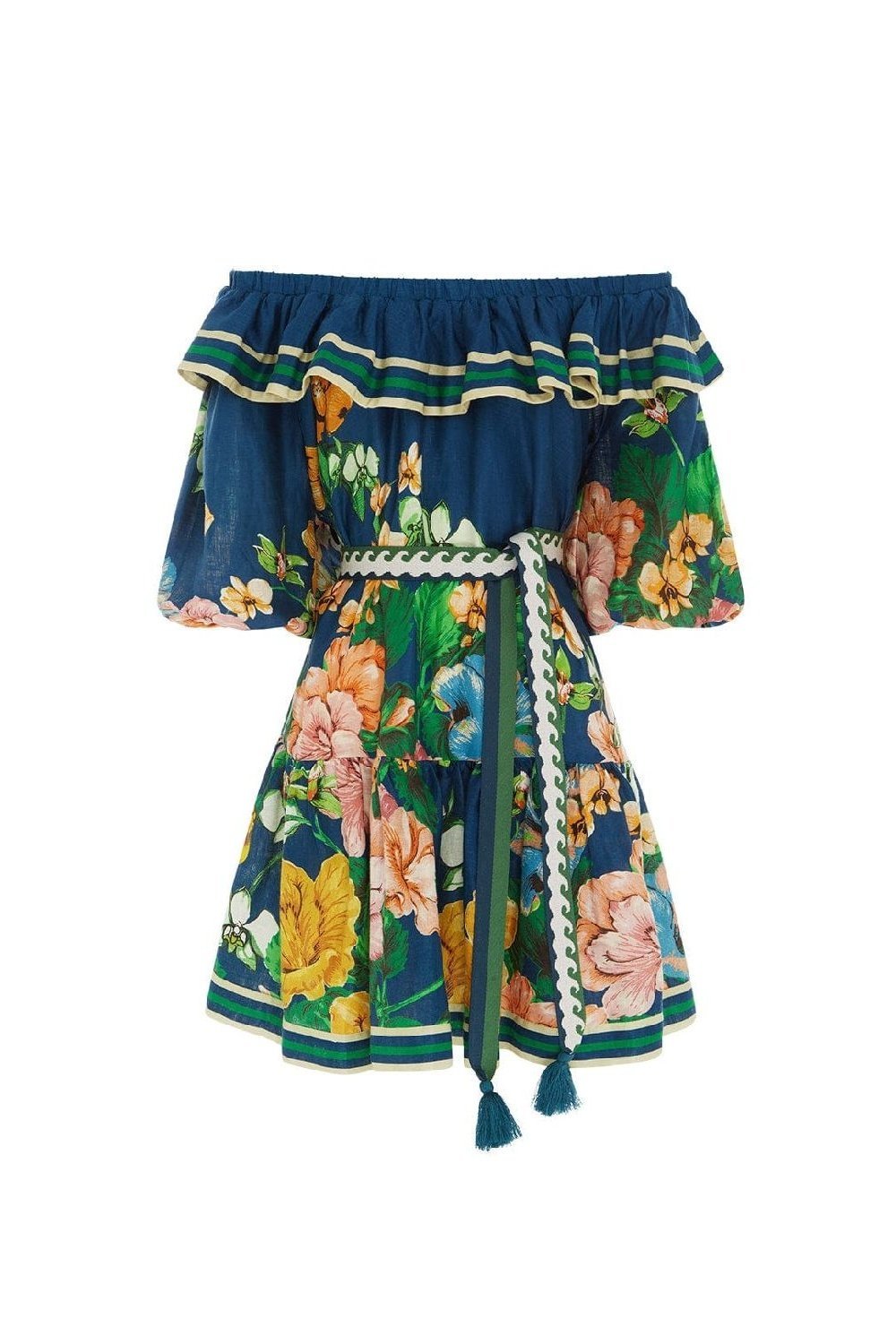 Yolanda Omuzu Açık Çiçek Baskılı Mini Elbise