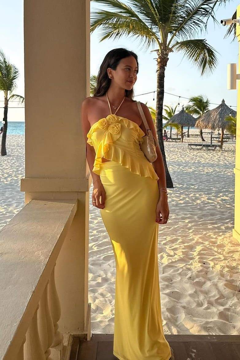 Zona Asimetrik Fırfırlı Boyundan Bağlamalı Takım