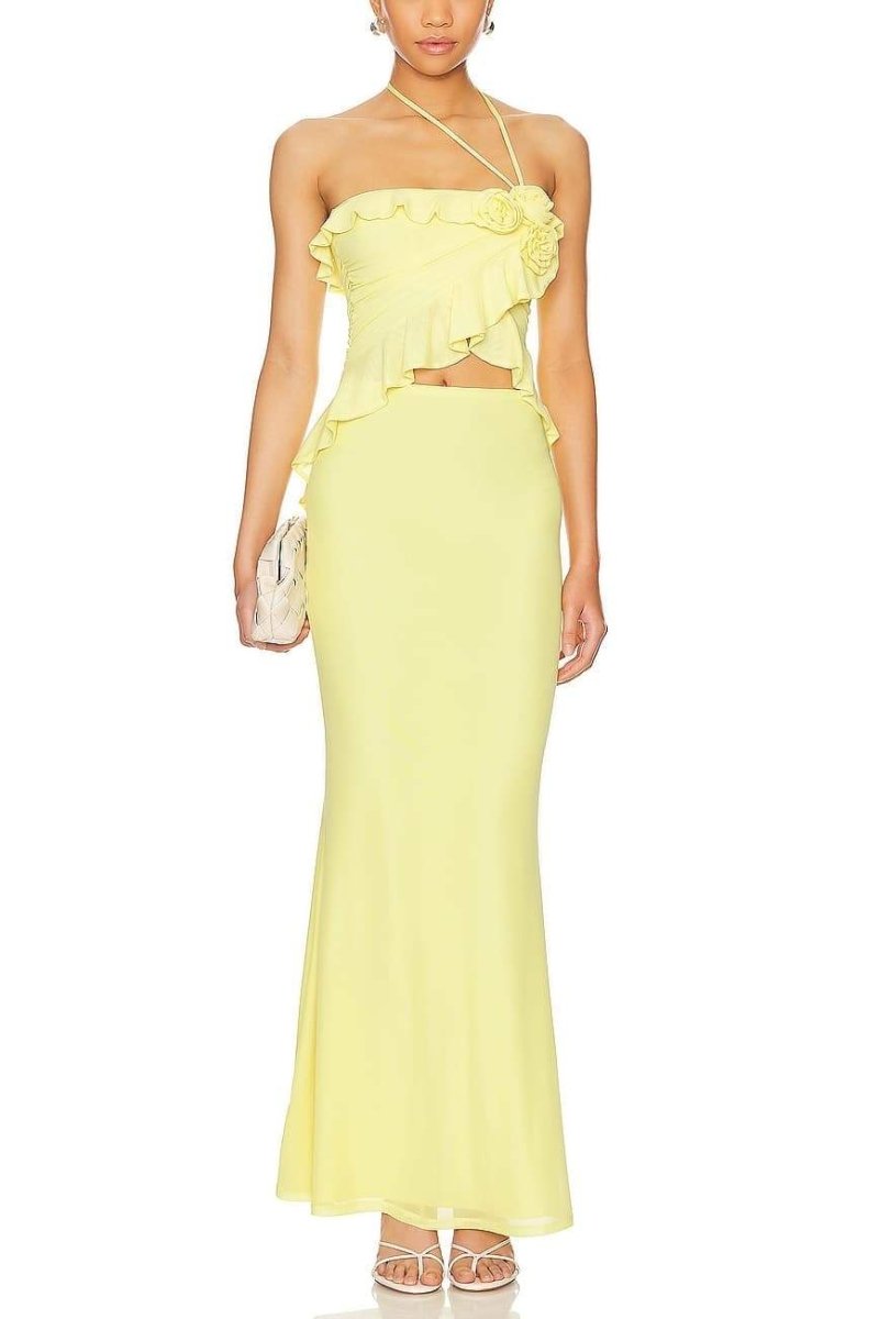 Zona Asimetrik Fırfırlı Boyundan Bağlamalı Takım