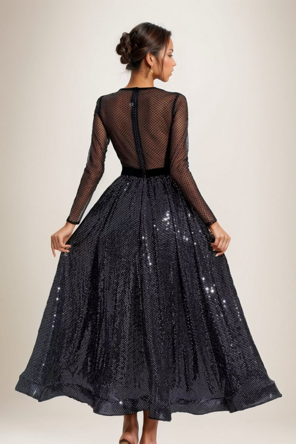 Zona Çiçek İşlemeli File Midi Elbise