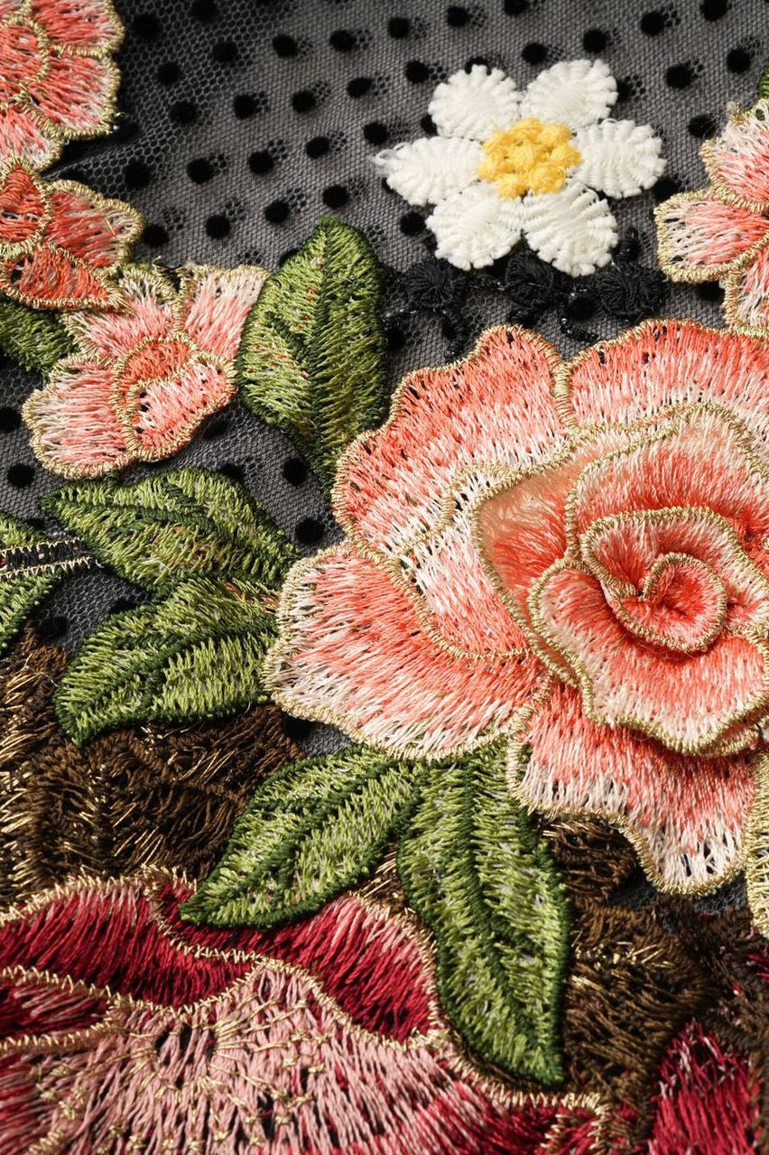 Zona Çiçek İşlemeli File Midi Elbise